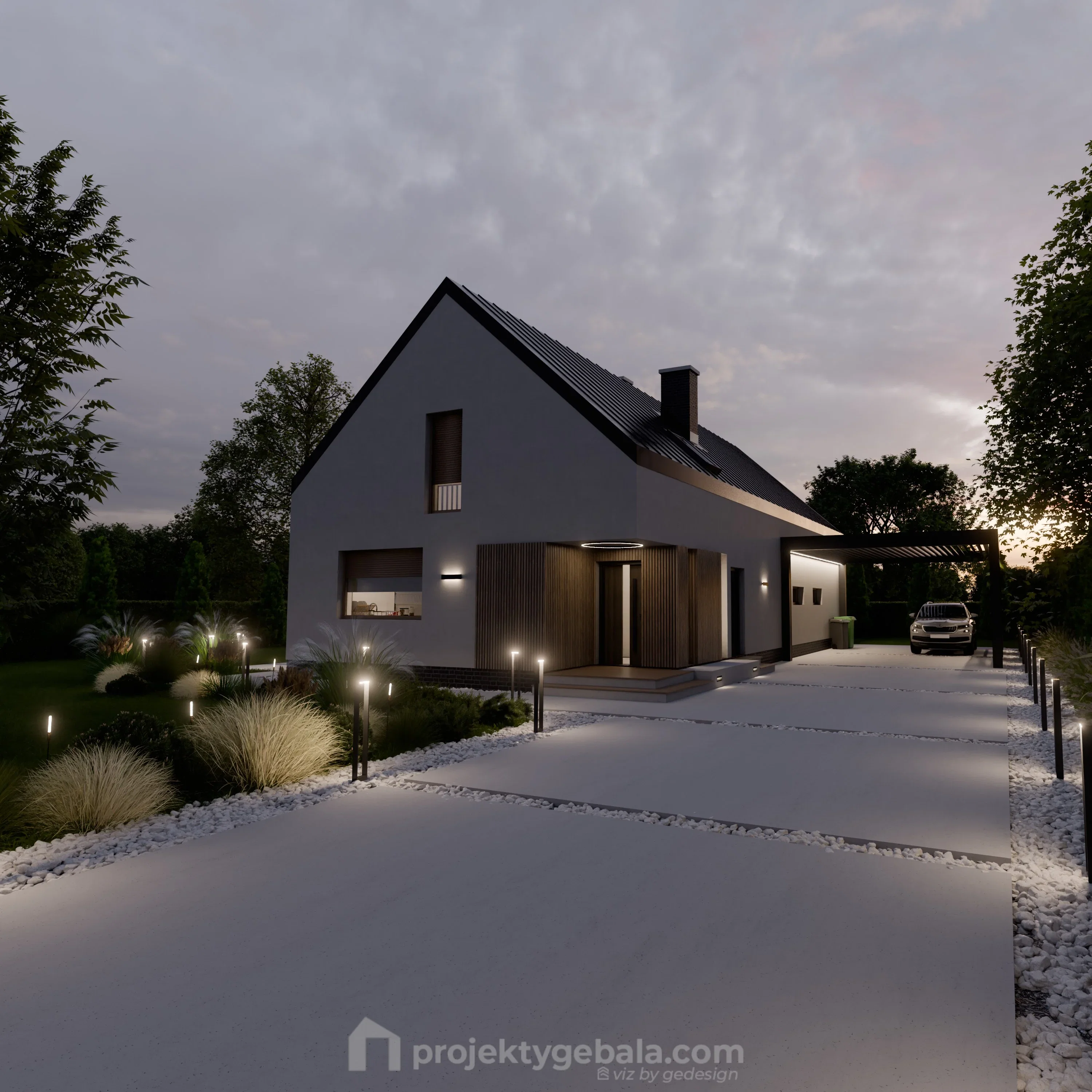 Dom Dwuspadowy — projekt domu jednorodzinnego, pracownia Gębala
